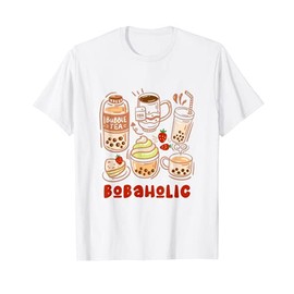 Bobaholic Boba Tea Bubbles Milk Tea Strawberry Drawing Cute T-Shirt