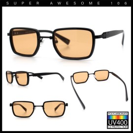SA106 Hipster Dad Fashion Double Rim Narrow Rectangular Luxury Sunglasses - Gunmetal Black - Beige
