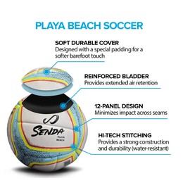 SENDA Playa Beach Soccer Ball, Fair Trade Certified, White/Blue, Size 5 (Ages 13 & Up)