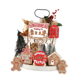 Dickly 12x Christmas Tiered Tray Decor Set Xmas Decoration Bundle Gingerman Gingerbread Men for Party Centerpiece Tabletop
