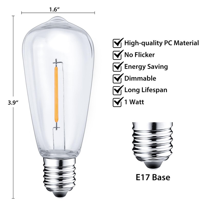 CXLHO 12Pack E17 LED Bulbs ST40 Replacement Light Bulbs, 0.6Watt