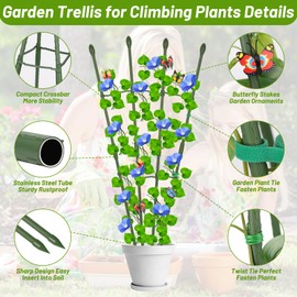 Cludoo 3Packs Garden Trellis for Climbing Plants Indoors and Outdoor, Garden Obelisk Trellis for Climbing Plants, Trellis for Indoor Outdoor Potted Plant with Garden Ties Colorful Butterfly