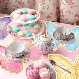 Gold Glitter Butterfly Cardboard Paper Placemats 4 colors,Colorful Butterfly Atmosphere Decoration Disposable Meal Mat 48 Pcs for Wedding party birthday atmosphere decoration Party Supplies