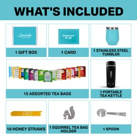 Modern Elegance Organic Tea Gift Set with Portable Kettle - 31 Piece Tea Gifts for Tea Lovers - Includes Insulated Mug, Assorted Organic Teas, & Tea Accessories (Twning Tea)