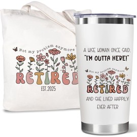 Retirement Gift for Woman 2025 – Best Retirement Present with Humorous Happy Retired Quotes for Teacher, Mom, Nurse, Doctor, Coworker, Boss Lady – Funny Retiring Coffee Tumbler & Tote Bag Set