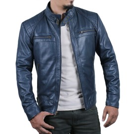 Laverapelle Men's Genuine Lambskin Leather Jacket (Navy Blue, Extra Small, Polyester Lining) - 1501344