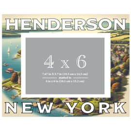 R and R Imports Henderson New York Souvenir Wooden Photo Frame Matted 4 x 6 Inch - Full Color Destination Design Keepsake Single