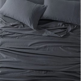 Royal Tradition Belgian Flax Linen and Cotton Blend Unattached Waterbed Sheet Set (Calking, Charcoal) Pre-Washed Linen Cotton, Breathable Percale Weave 150 GSM Waterbed Sheets