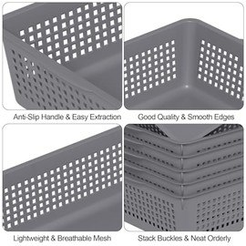 Cesta de plástico tamaño A4, bandeja de organización de almacenamiento de archivos de escritorio, juego de 6 (gris)