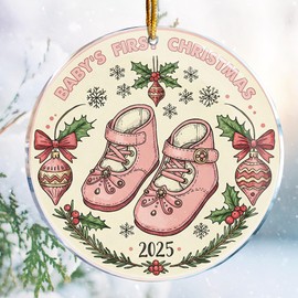 Christmas Ornaments Decorations - 3.6 in Acrylic - Gag Nasty Naughty Gifts - White Elephant - Stocking Stuffers (Baby's First Christmas Girl Shoes 4 - Pink New Parents Mom Dad Gifts Idea)