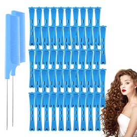 CZAYEFNH 50 Pieces Hair Wave Rods Short Non-Slip Hair Rollers Plastic with Elastic Band Perm Bars Hairdressing Tool with 2 Steel Spit Duck Comb for Hairdressers 0.35 Inches