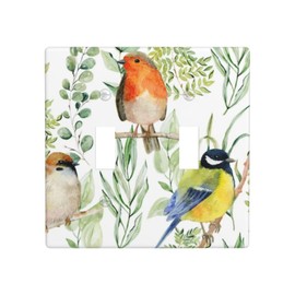 Bird Floral Flower Double Toggle Light Switch Plates And Outlet Covers 2 Gang Decorative Electrical Wall Plate Receptacle Switchplate Decorate Plug Cover For Bathroom Bedroom Kitchen 4.5 * 4.5 Inch
