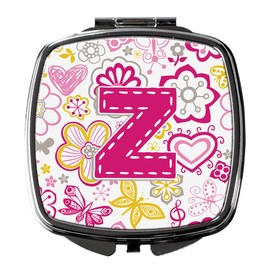 Caroline's Treasures Letter Z Flowers and Butterflies Pink Compact Travel Mirrors, Multicolor