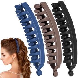 SmallCat 3pcs Large Banana Hair Clips for Women, Strong Claw Clip Hair Barrettes, Vintage Non-Slip Double Combs Hair Accessories for Thick, Long, Curly Hair - Black, Dark Coffee, Dark Blue