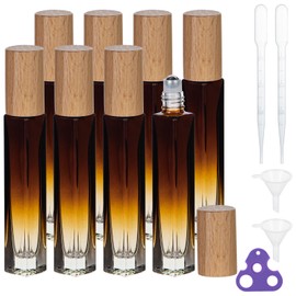 Yebeauty Square Perfume Rollerball Empty, Mini Roller Ball Container for Deodorants, Perfumes and Lip Balms(Amber Gradient Glass, 0.33oz, 12 Pack Roller on Bottles, 1 Opener, 2 Funnels, 2 Droppers)