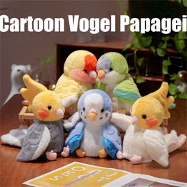 AQCQDQ Plush Toy Parrot Stuffed Toy, 20 cm, Cute Plush Parrot Stuffed Toy, Cuddly Toy, Belly Romper Doll, Realistic Cuddly Toy, Plush Toy for Children, Girls, Boys (Grey)