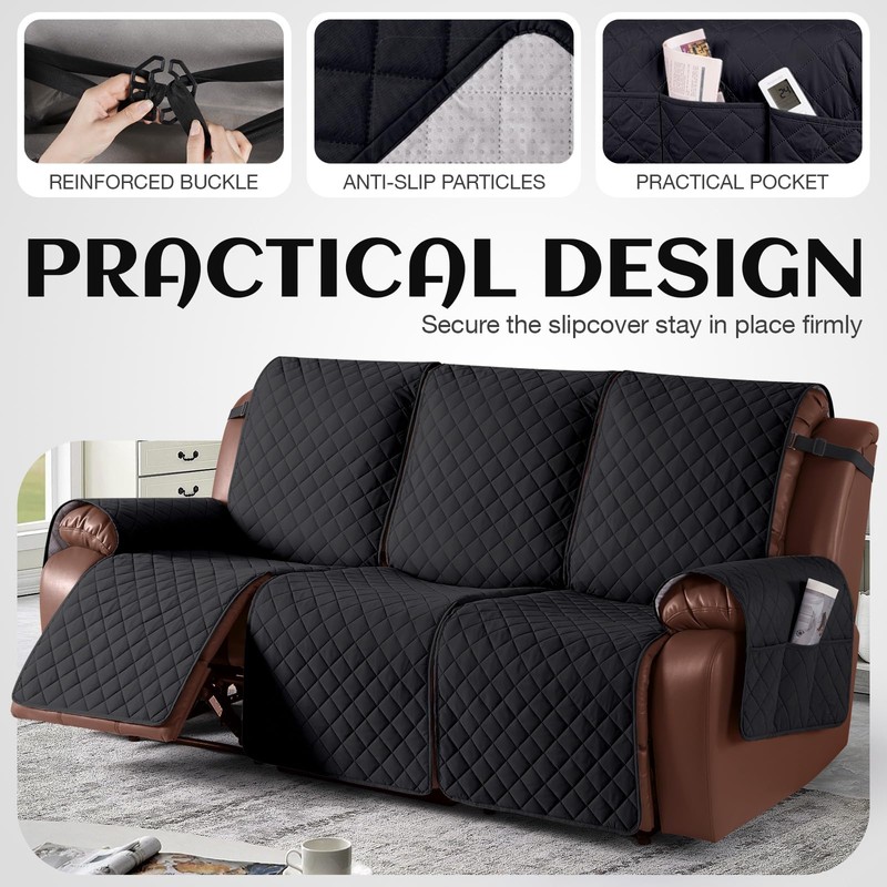 KinCam Recliner Sofa Covers for 3 Seat, 100% Waterproof Reclining