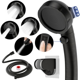 HANLIAN High Pressure Shower Head with Pause Button, 3 Spray Modes Shower Head for RV Camper, Water Saving On Off Shower, Handheld Shower Head with Hose and Holder (Oil-Rubbed Bronze)