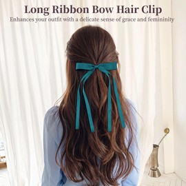 40 PCS Bow Hair Clips Bulk - 40 Multicolor Long Ribbon Hair Barrettes with Metal Clip, Multicolor Hair Accessories with Bowknot, Christmas Thanksgiving Present for Women