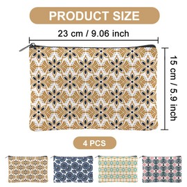 Hobbspring 4Pcs Boho Makeup Bags 15x23cm Floral Canvas Cosmetic Bags with Zipper Canvas Travel Toiletry Pouches for Women Party Shopping Home Accessories(Orange Blue Green Gold)