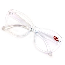 V.W.E. Oversize Women Reading glasses - Magnified Readers Cateye Vintage Jackie Oval - Clear lens (Clear, 4.00)