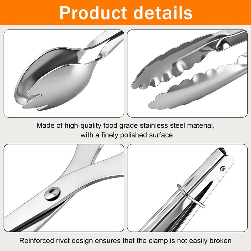 3‑Pack Stainless Steel Kitchen Serving Tongs for Buffet Party Catering