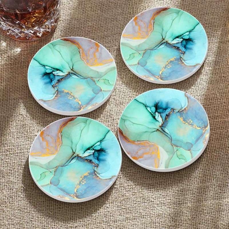 Lahome Marble Style Coasters - Round Drinks Absorbent Stone Coaster