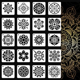 Mandala Stencils for Painting, 20PCS 3 Inch Plastic Small Stencils for Crafts Reusable, Rock Painting Stencils, Various Painting Stencils for Home Decor & DIY Projects