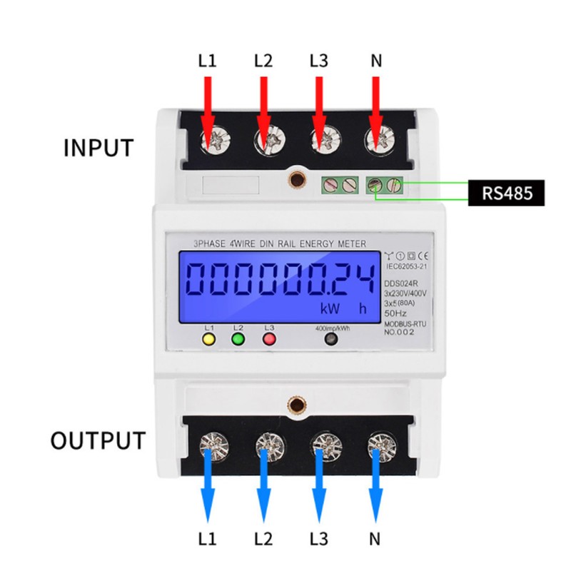 3 Phase 4 Wire DIN Rail Power Consumption Energy Meter