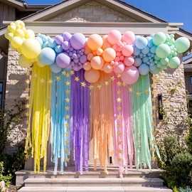 Charnoel 145 Pcs Pastel Party Decoration DIY Balloons Arch Backdrop Kit Includes Balloons Crepe Paper and Star Garland for Birthday Back to School Carnival Summer Festival Parties
