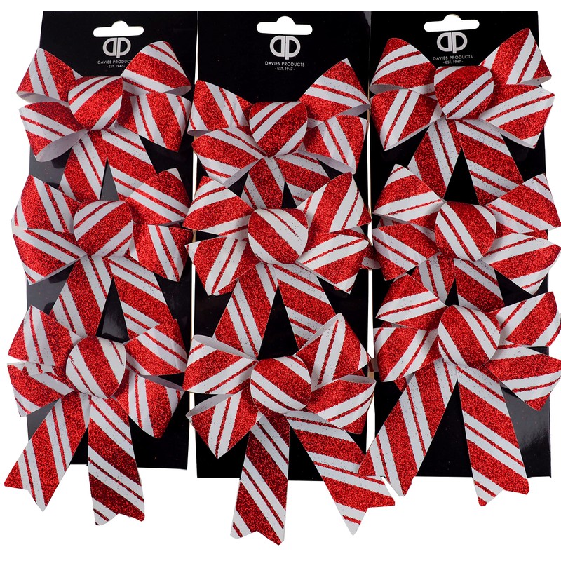 BWG Red White Stripe Candy Cane Christmas Tree Bow Decorations