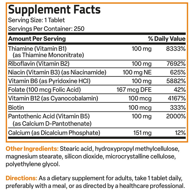 Bronson Super B 100 Vitamin B Complex Sustained Release Contains