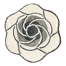 Chardin home Rose Bath Rug – Soft Microfiber Spa Mat, Plush Water Absorbent Accent Rug for Bathroom, Powder Room, Vanity, Bathtub or Shower, Non-Slip, Machine Washable, 27” x 27”, Cream & Dark Grey