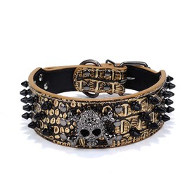 ETOPARS Skull Rivet Pet Collar, Large, Medium and Small Dog Collar, Skull Adjustable with Spike Rivets, Crocodile Faux Leather Dog Collar