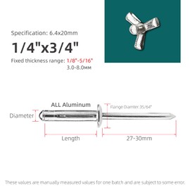 40pcs Trifold Rivets,Silver Aluminum Alloy Folding Blind Rivets,Tri-fold Exploding Pop Rivets for Soft or Plastic Materials,Tri Grip Rivets.1/4"x3/4"(6.4x20MM)