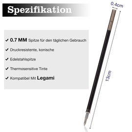Willingood Willingood 14x Radierbarer Ersatzminen Schwarz - Kompatibel Mit Legami - Einfach zu radieren - Stiftspitze 0,7mm,Höhe 13 cm
