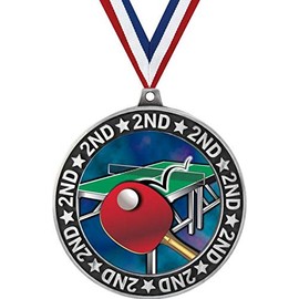 Table Tennis Second Place Medals, 2 3/4" Silver Table Tennis Trophy Medal Award 1 Pack