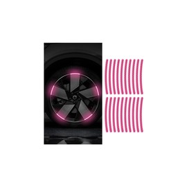 Zipelo 20PCS Reflective Car Wheel Decorative Stripe Stickers, Anti Scratch Vehicle Night Safety Warning Tape Decal, Automotive Exterior Tire Rims Sticker Accessories, Universal Fit (Pink)