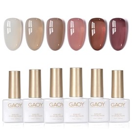 GAOY- Juego de esmaltes de uñas en gel Jelly Brown White, 6 colores translúcidos, rosa, granate, transparente, remojo, curado con luz ultravioleta    