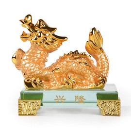 BRASSTAR - Estatua de Feng Shui de resina dorada del zodiaco chino de animales dragón para la oficina en casa, decoración de mesa, colección de regalo PTZY116