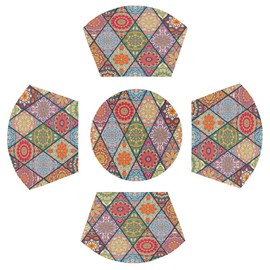 Wedge Placemats Set of 4 Colorful Mandala Geometric 4 Wedge Table mats and 1 Round Place mat Heat Resistant Non-Slip Washable Dining Table for Kitchen Outdoor Indoor Decor Cloth Placemat Boho Flower