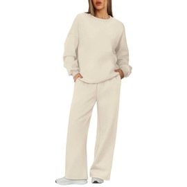 XIEERDUO Plus Size Workout Sets for Women Sweatsuits 2 Piece Set Fall Fashion Crewneck Sweatshirts Wide Leg Sweatpants with Pockets Travel Outfits Khaki 2XL