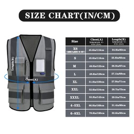 A-SAFETY High Visibility Safety Reflective Vest with Pockets and Zipper,Hi Viz Work Vest for Men Women (Grey XXL), Grey, XX-Large