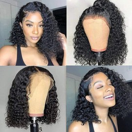 Legendhair 12 Inch Short Curly Bob Wigs Human Hair 13x6 HD Transparent Lace Front Human Hair Wigs for Black Women Deep Curly Wave Frontal Wigs Pre Plucked With Baby Hair Natural Hairline180% Density