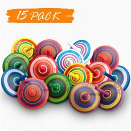 WANGZAIZAI 15 Spinning Tops for Children Wooden Shelves as Party Bags for Children's Birthday or Party Favours Small Gifts Gift Bags Birthday Bags Patience Games Treasure Chest (Colour Random)