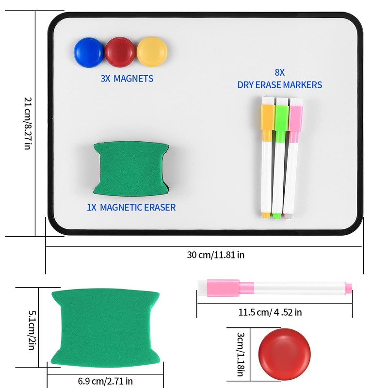 Whiteboard Magnetic Board, Small Double-Sided Whiteboard, Dry Erase, A4 Magnetic