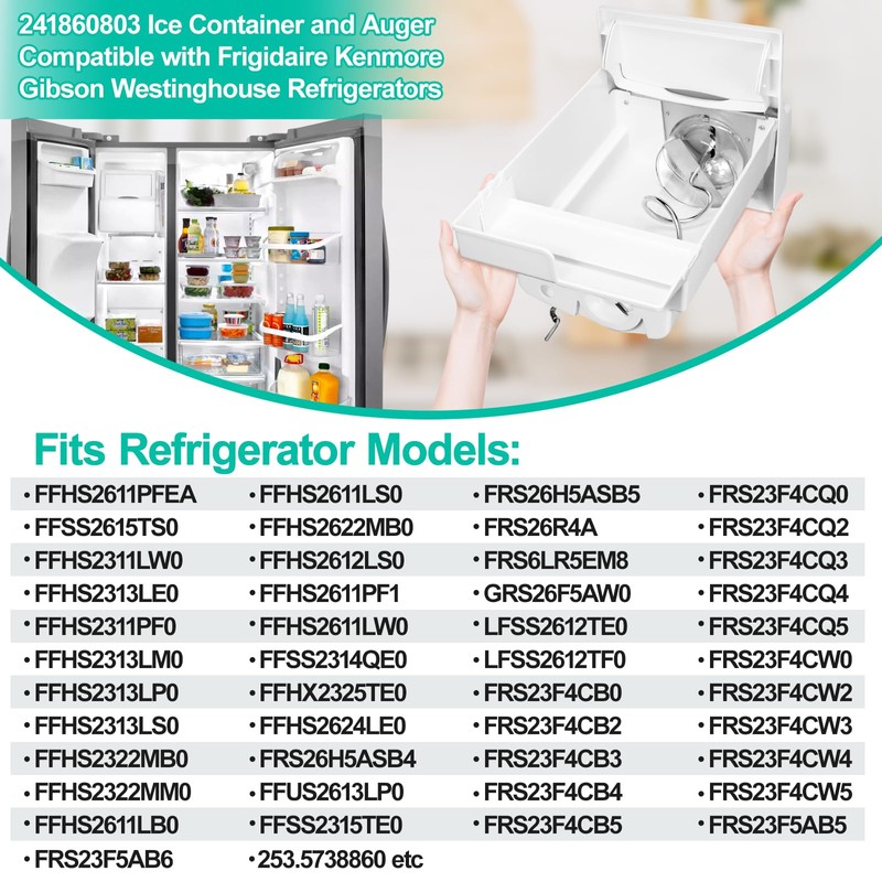 Upgraded 241860803 Refrigerator Ice Bucket Assembly Compatible with Frigidaire Ice