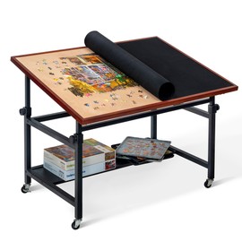 Lavievert 1500 Piece Tilting Puzzle Table with Legs, Angle & Height Adjustable Puzzle Board Easel with Cover & Storage, Portable Wooden Jigsaw Table with 4 Wheels & Non-Slip Tabletop for Adults