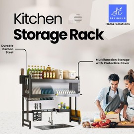 Selindus Matt White Large 3-Tier Over Sink Dish Drying Rack - Stainless Steel Countertop Organizer with Cover, Space-Saving Dish Drainer Shelf