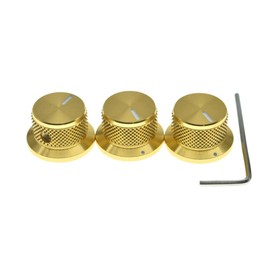 KAISH 3pcs Aluminium Potentiometer Knobs 1/4" Universal Top Hat Knobs Bell Control Knob with Set Screw for Guitar/Bass/AMPS/Preamps Gold with Indicator